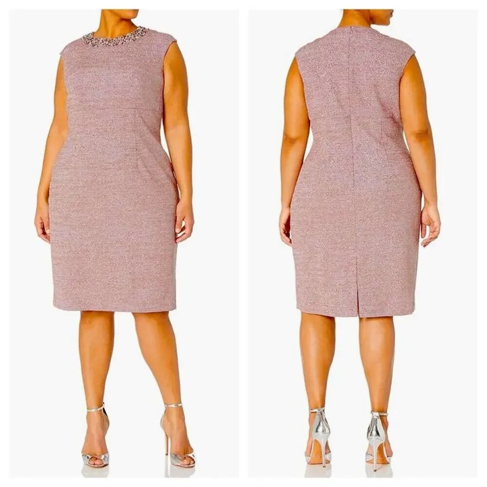 Eliza J Embellished Sparkle Knit Sheath Dress - Dusty Mauve NWT 24W